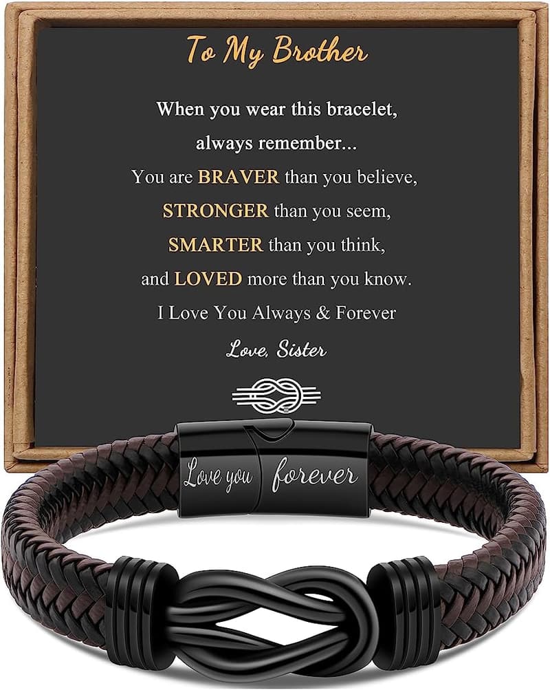 Men's Braided Leather Infinity Bracelet - Engraved 