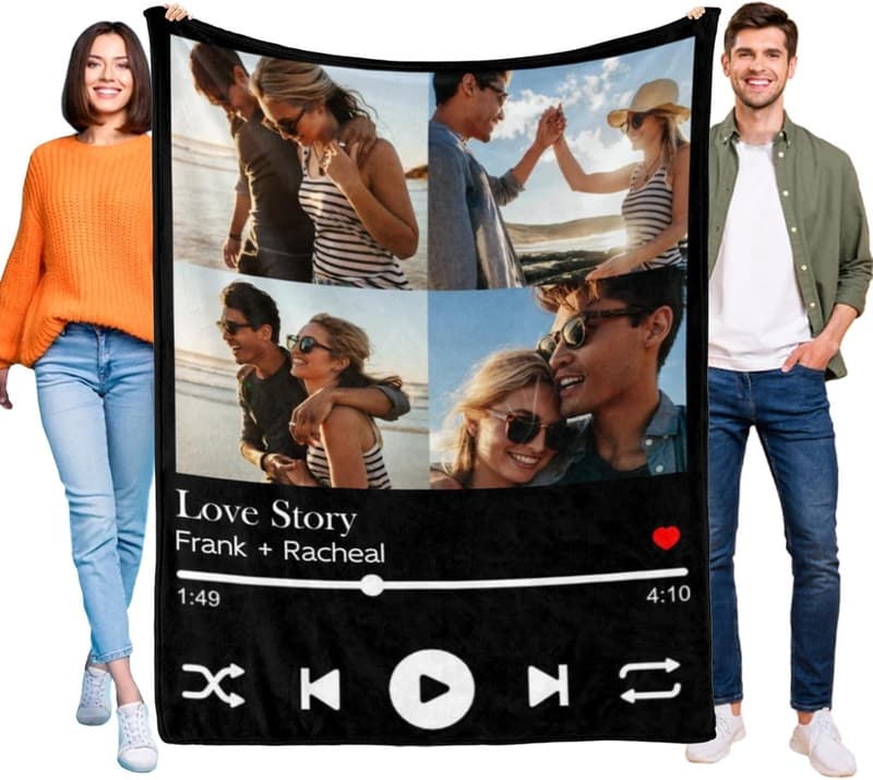 Personalized Photo Blanket - Custom Engagement Gift for Couples