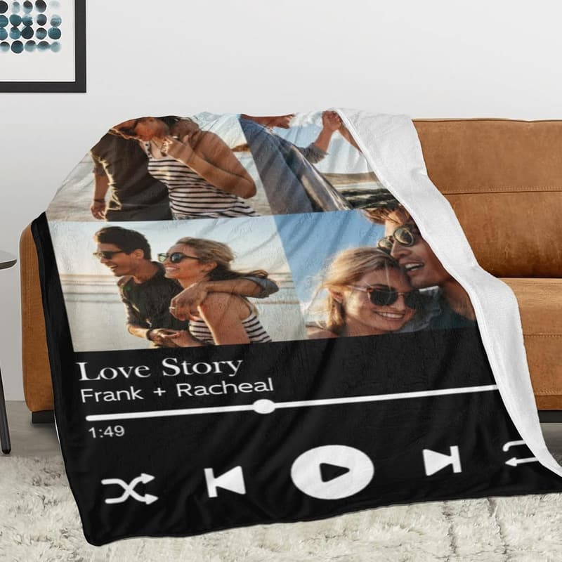 Personalized Photo Blanket - Custom Engagement Gift for Couples