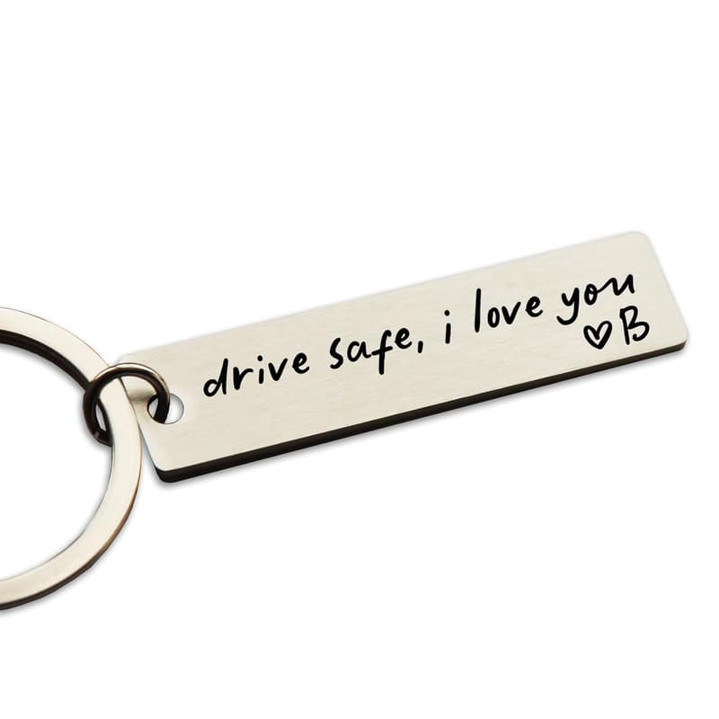 Drive Safe Personalized Stainless Steel Keychain for Him