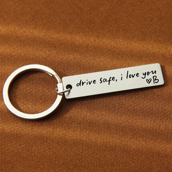 Drive Safe Personalized Stainless Steel Keychain for Him
