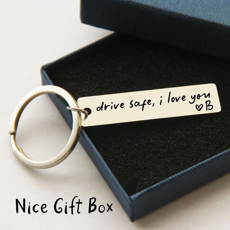 Drive Safe Personalized Stainless Steel Keychain for Him