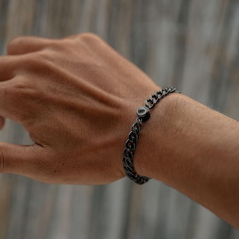 Personalized Photo Bracelet with Natural Stone Cuban Chain