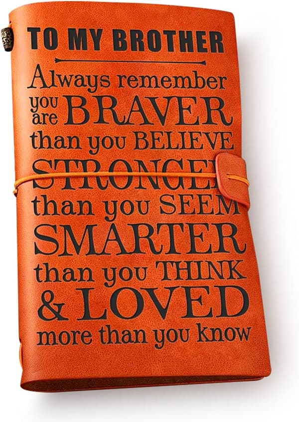 Brother Inspirational Engraved Leather Journal - Unique Gift for Birthday