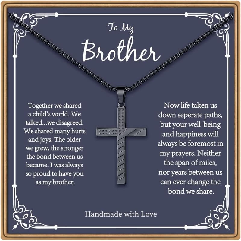 Silver/Black Cross Necklace for Men - Father's Day Gift for Brother