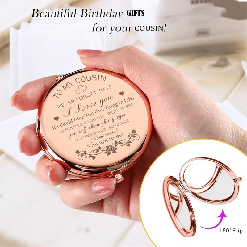Cousin Birthday Gift - Rose Gold Compact Makeup Mirror