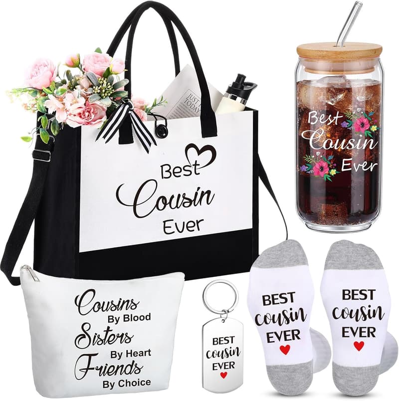 Mother's Day Gift Set for Women - Tote, Makeup Bag, Glass, Socks, Keychain