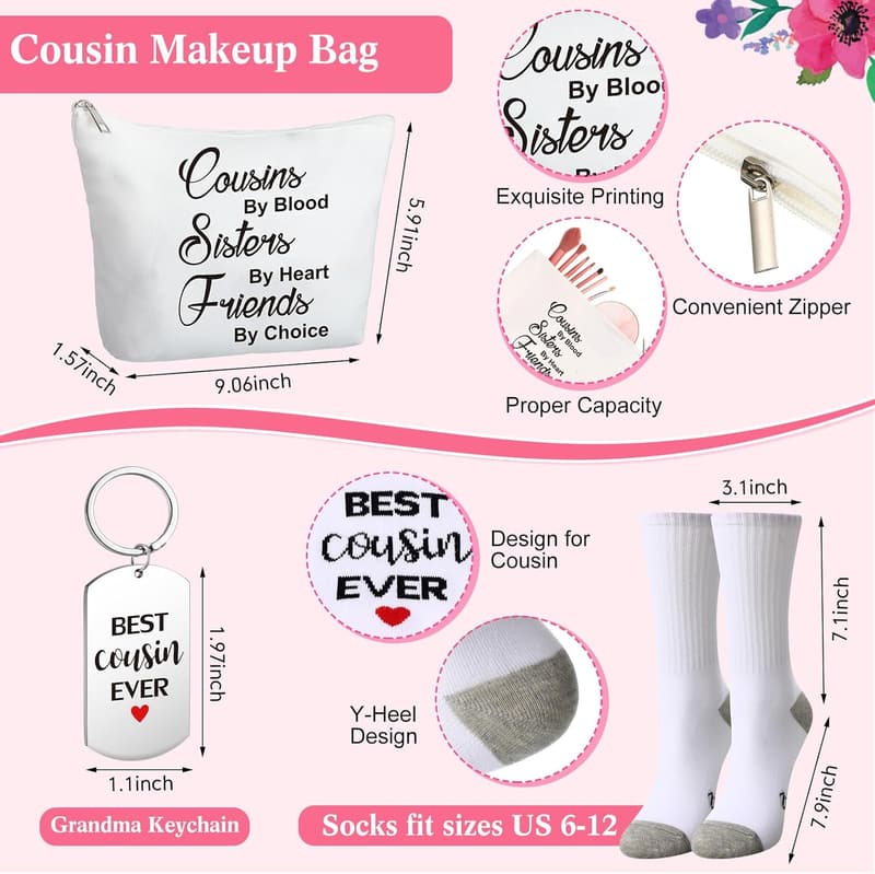 Mother's Day Gift Set for Women - Tote, Makeup Bag, Glass, Socks, Keychain
