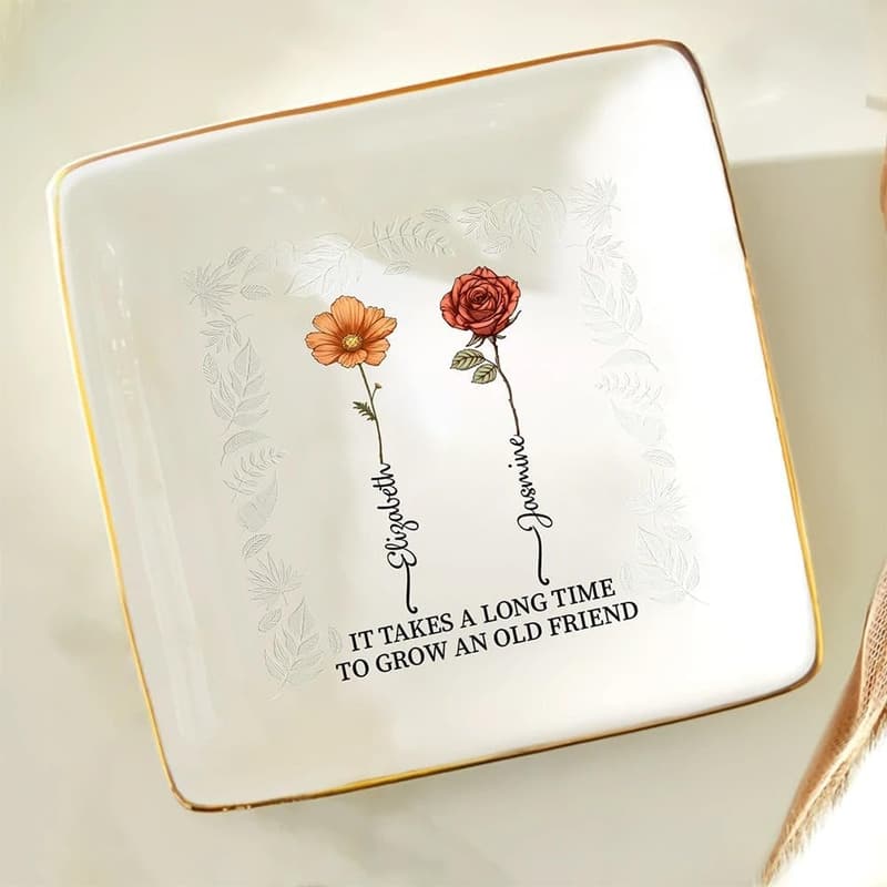 Personalized Birth Flower Ring Dish for Friends