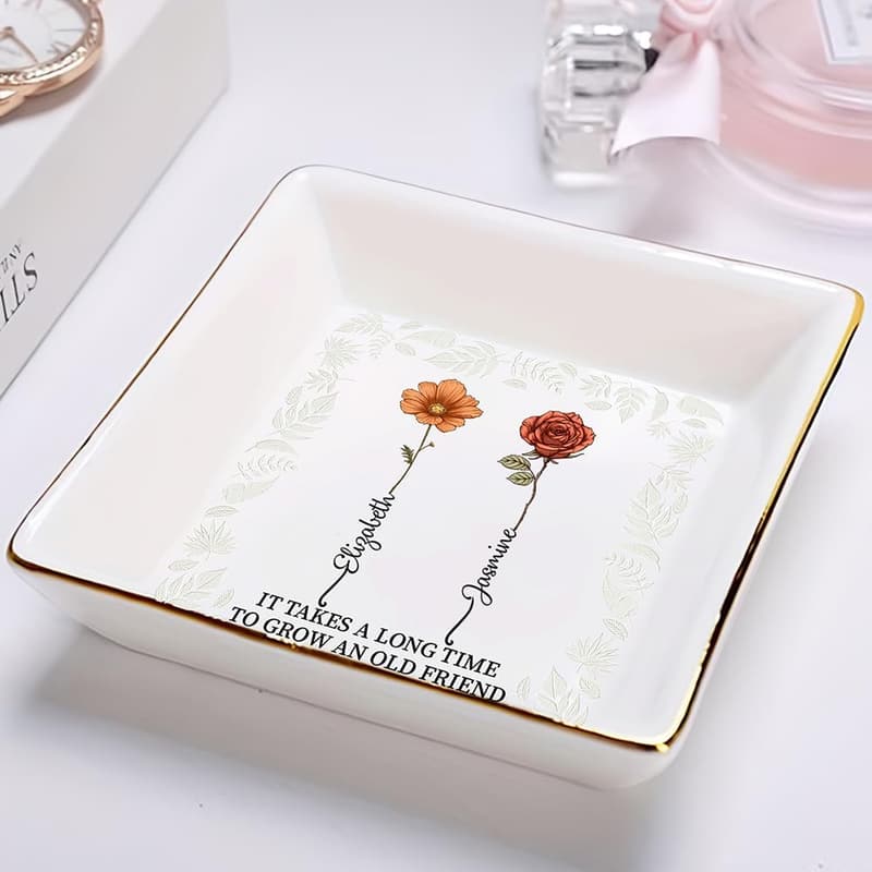 Personalized Birth Flower Ring Dish for Friends