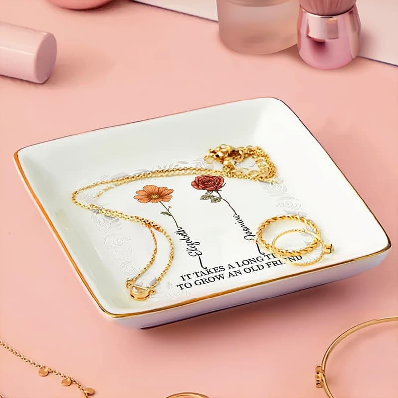 Personalized Birth Flower Ring Dish for Friends