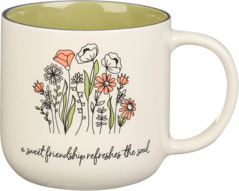 Sage Green Floral Ceramic Coffee Mug with Scripture - 15 oz.