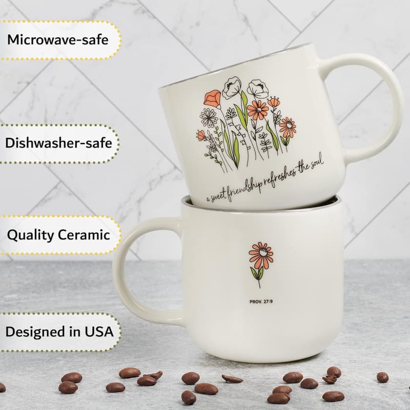 Sage Green Floral Ceramic Coffee Mug with Scripture - 15 oz.