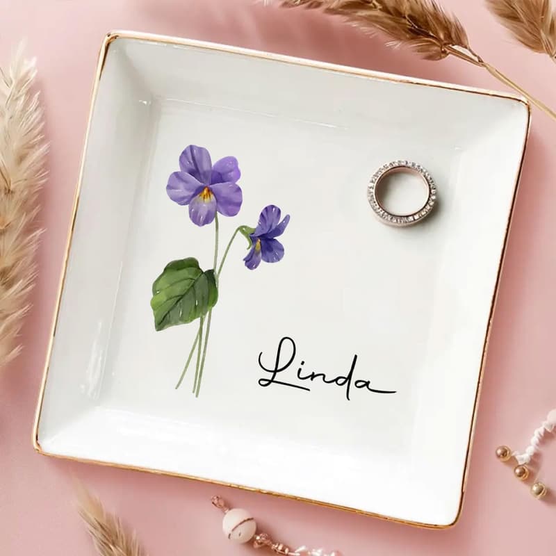 Personalized Birth Month Flower Trinket Tray for Friends