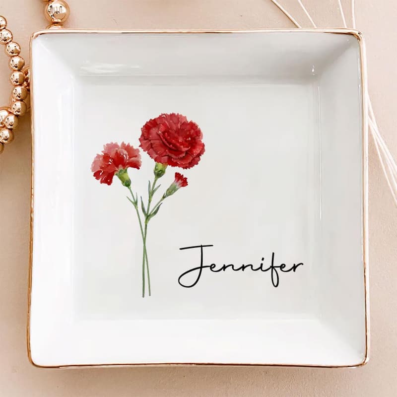 Personalized Birth Month Flower Trinket Tray for Friends