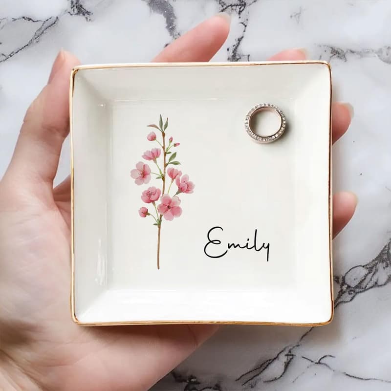 Personalized Birth Month Flower Trinket Tray for Friends
