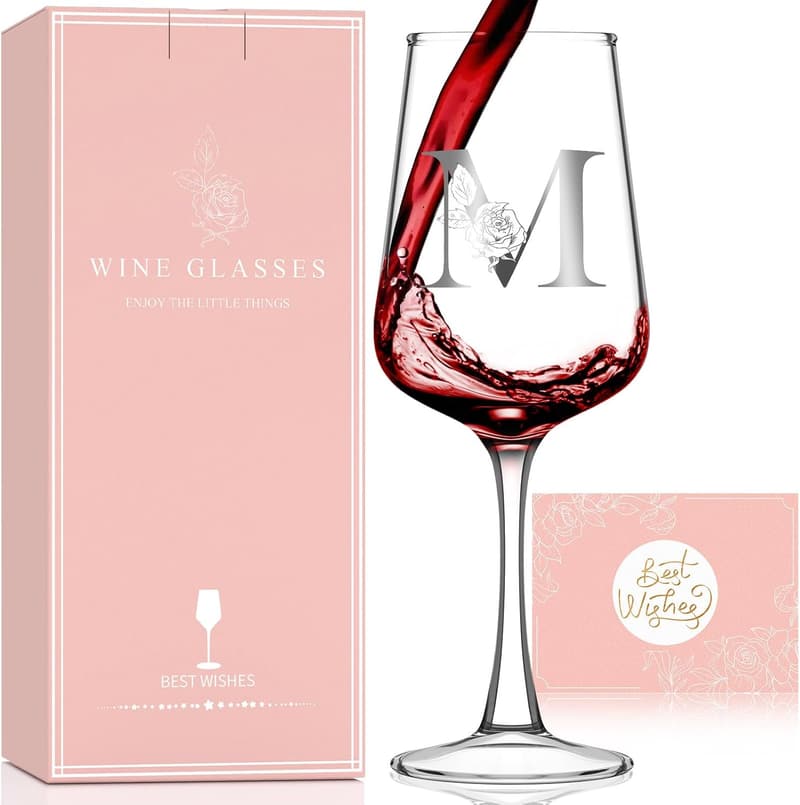 Personalized Wine Glass Gift Set for Her - Monogrammed & Boxed
