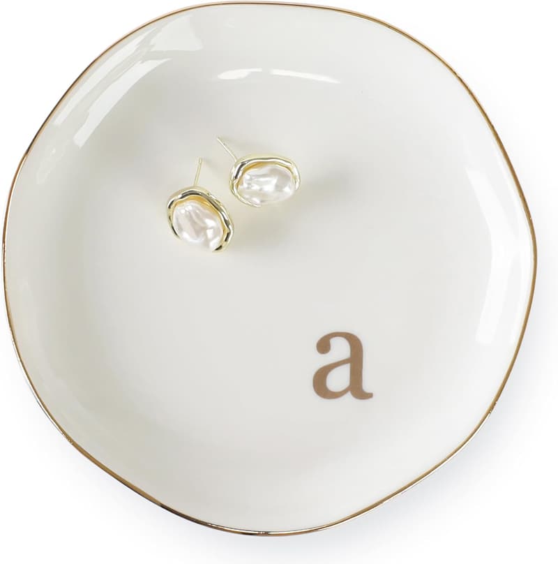 Personalized Initials Jewelry Tray - Ceramic White Engagement Gift
