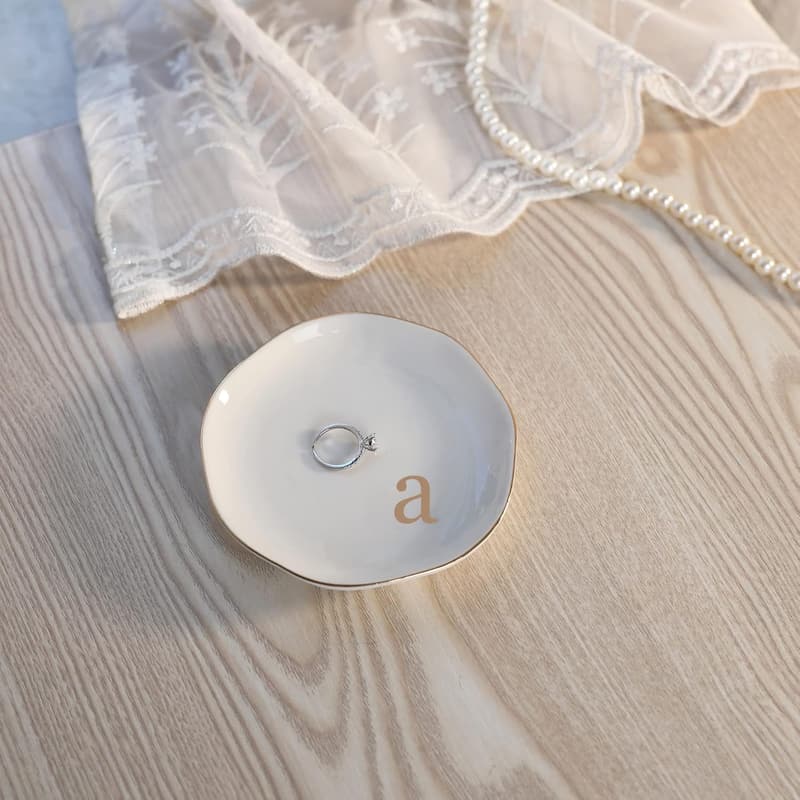 Personalized Initials Jewelry Tray - Ceramic White Engagement Gift