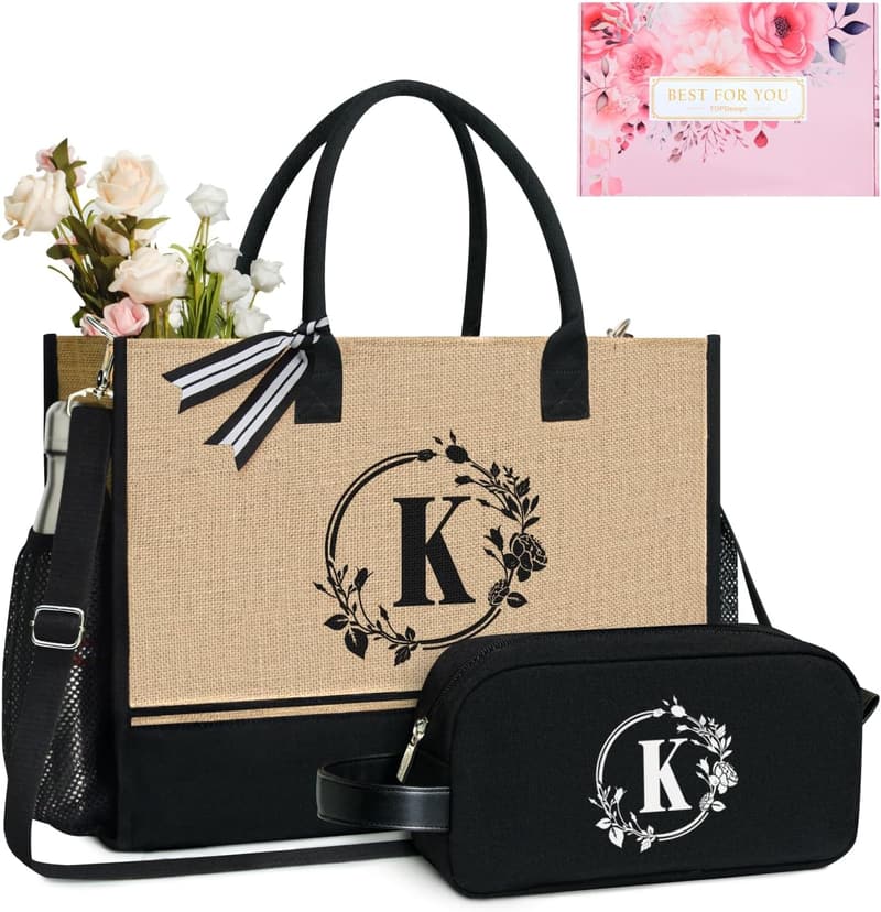 Personalized Initial Canvas Tote Bag for Women