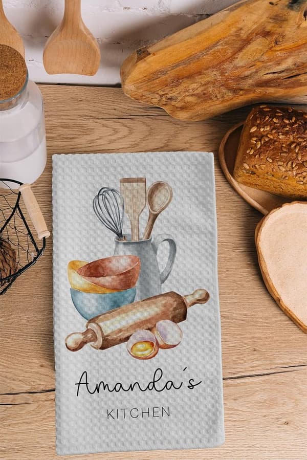 Personalized Watercolor Utensil Kitchen Towels Gift Set