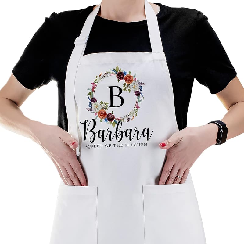 Personalized Floral Apron with Name for Women - Custom Cooking Gift