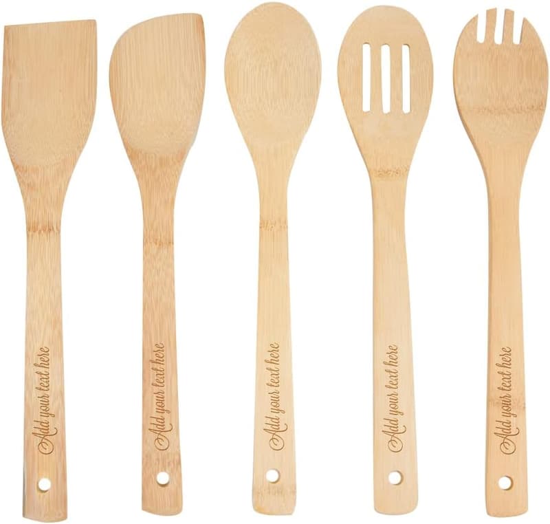 Custom Engraved Bamboo Cooking Spoons Set - Housewarming Gift