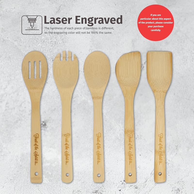 Custom Engraved Bamboo Cooking Spoons Set - Housewarming Gift