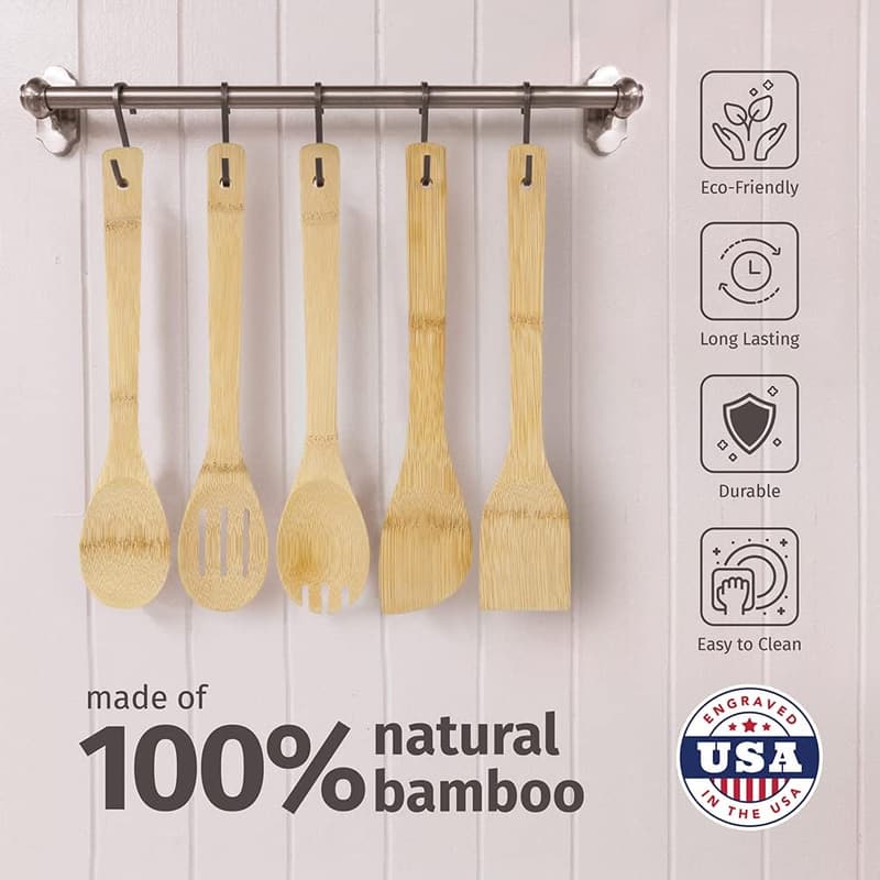 Custom Engraved Bamboo Cooking Spoons Set - Housewarming Gift