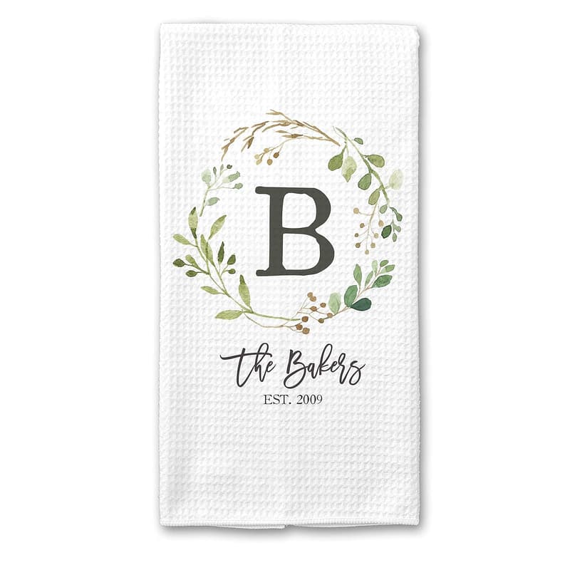 Personalized Waffle Weave Dish Towel for Housewarming