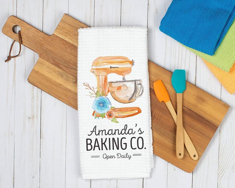 Personalized Waffle Weave Kitchen Towel for Housewarming