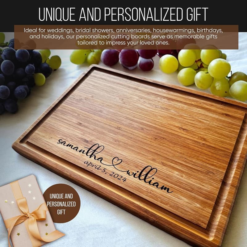 Personalized Bamboo Cutting Board - Unique Wedding & New Home Gift