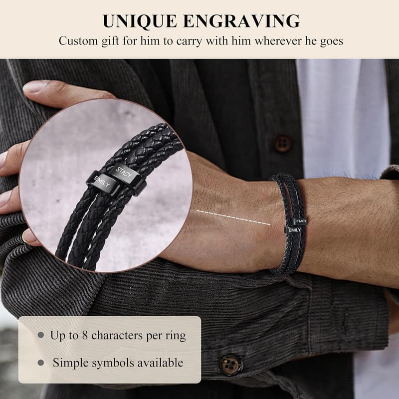 Personalized Leather Name Bracelet for Father's Day Gift