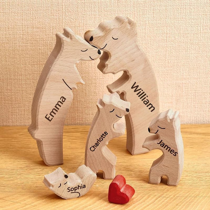 Personalized Wooden Family Bear Puzzle for Mother's Day