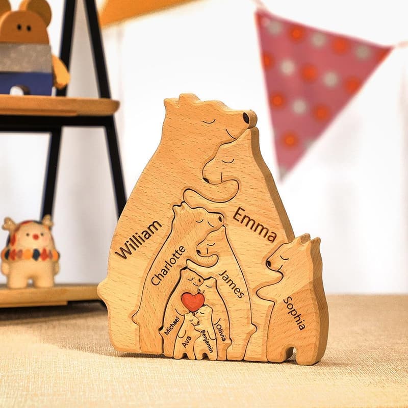 Personalized Wooden Family Bear Puzzle for Mother's Day