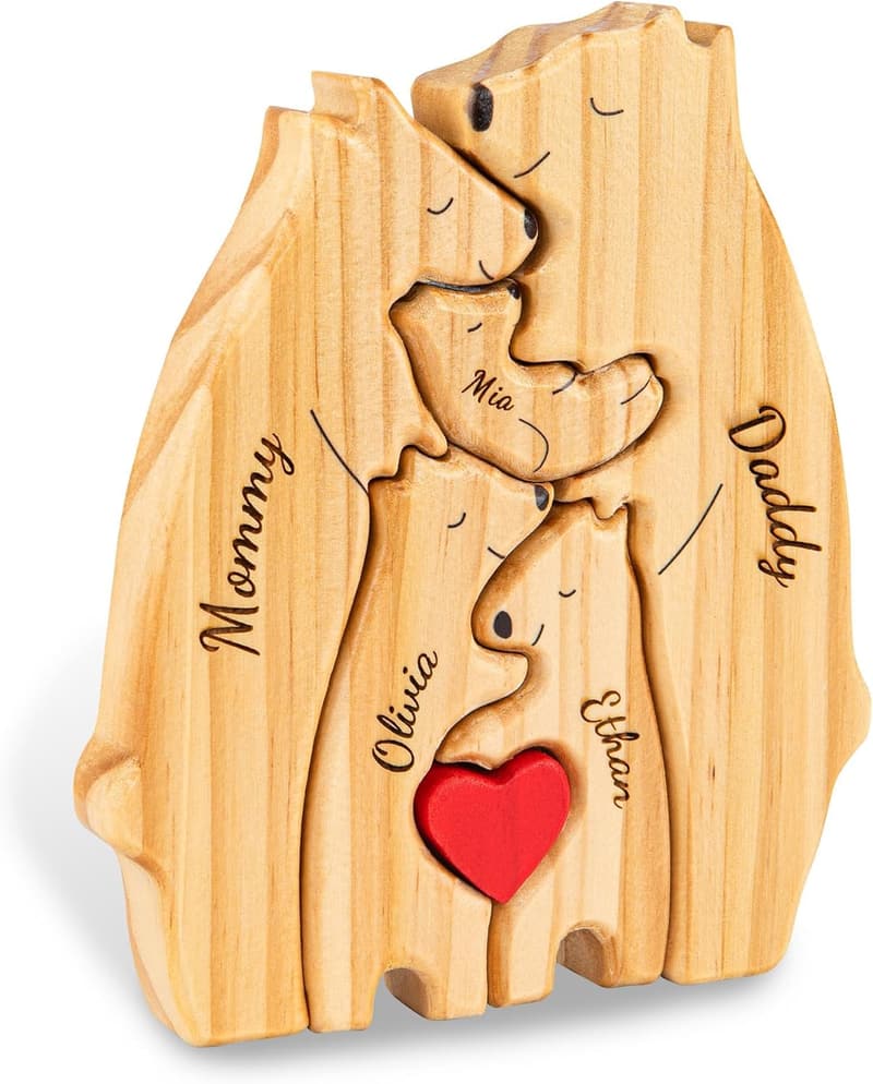 Personalized Wooden Bear Family Puzzle - Custom Gift for Family