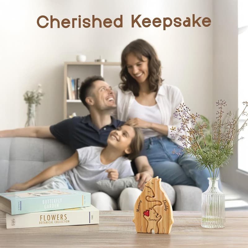 Personalized Wooden Bear Family Puzzle - Custom Gift for Family
