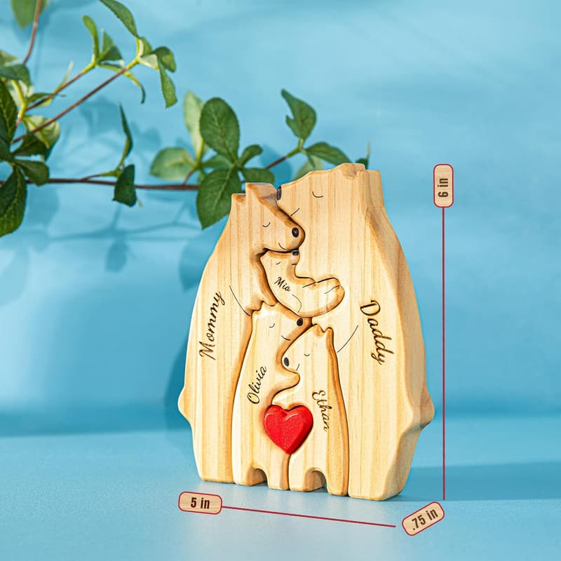 Personalized Wooden Bear Family Puzzle - Custom Gift for Family