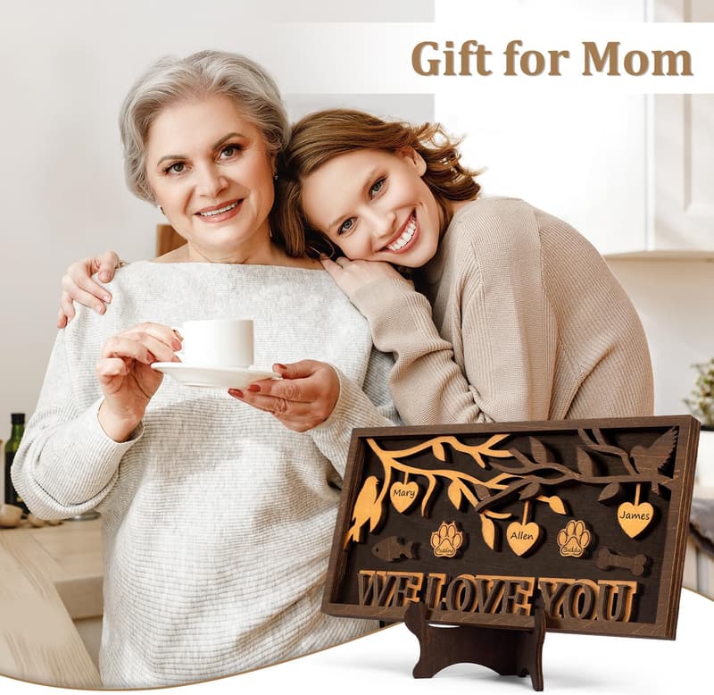 3D Family Tree Sign Frame with Personalized Names for Mom