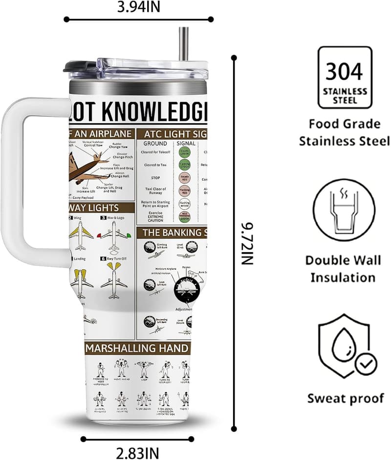 Aviation Coffee Tumbler for Men - 40oz Pilot Gift