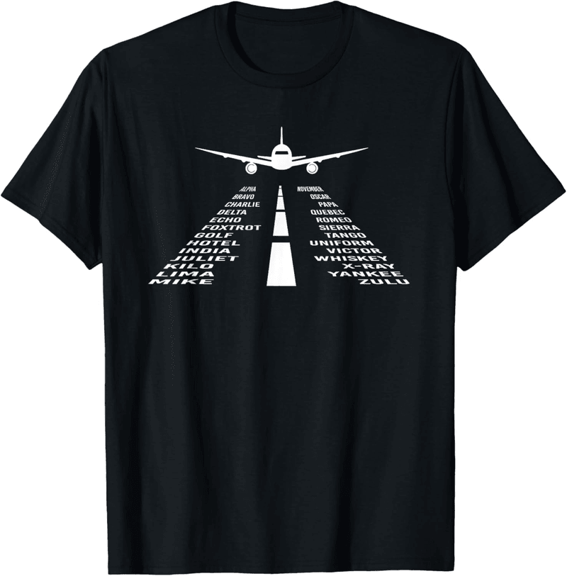 Phonetic Alphabet T-Shirt for Adults - Black, Short Sleeve