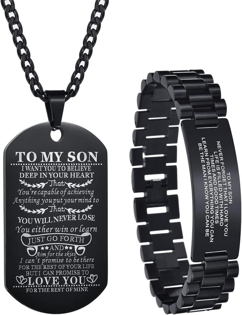 Graduation Gift: Personalized Stainless Steel Bracelet & Necklace for Son