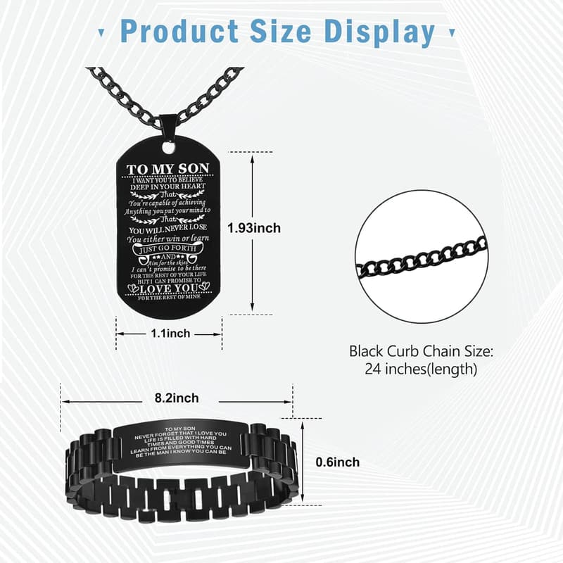 Graduation Gift: Personalized Stainless Steel Bracelet & Necklace for Son
