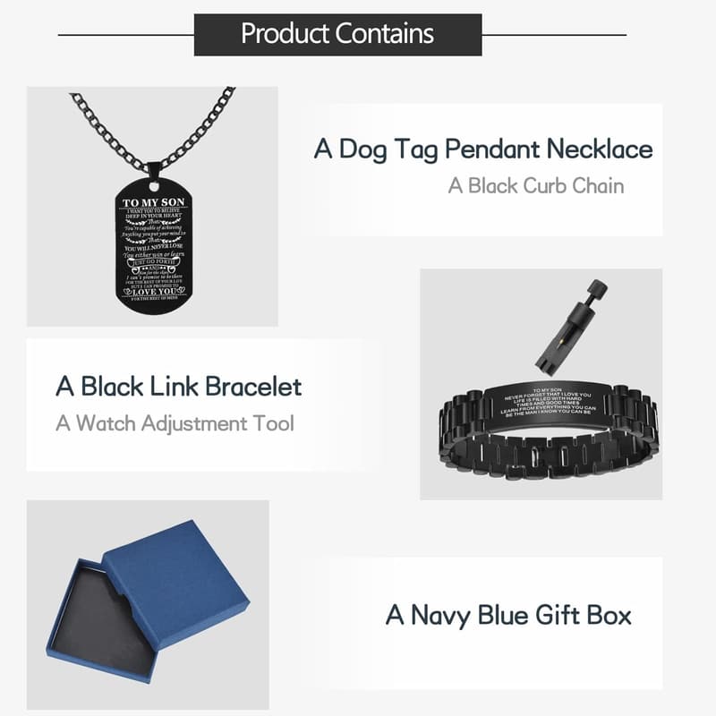 Graduation Gift: Personalized Stainless Steel Bracelet & Necklace for Son