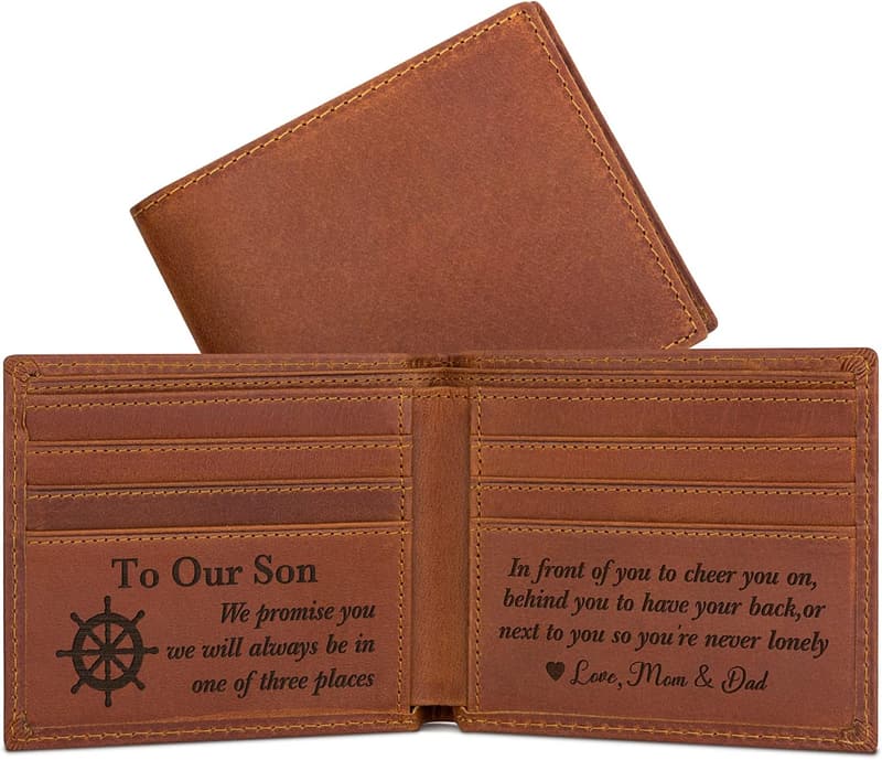Personalized Engraved Leather Wallet for Son