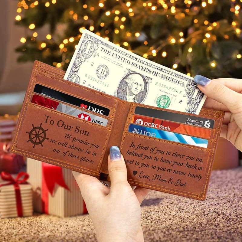 Personalized Engraved Leather Wallet for Son
