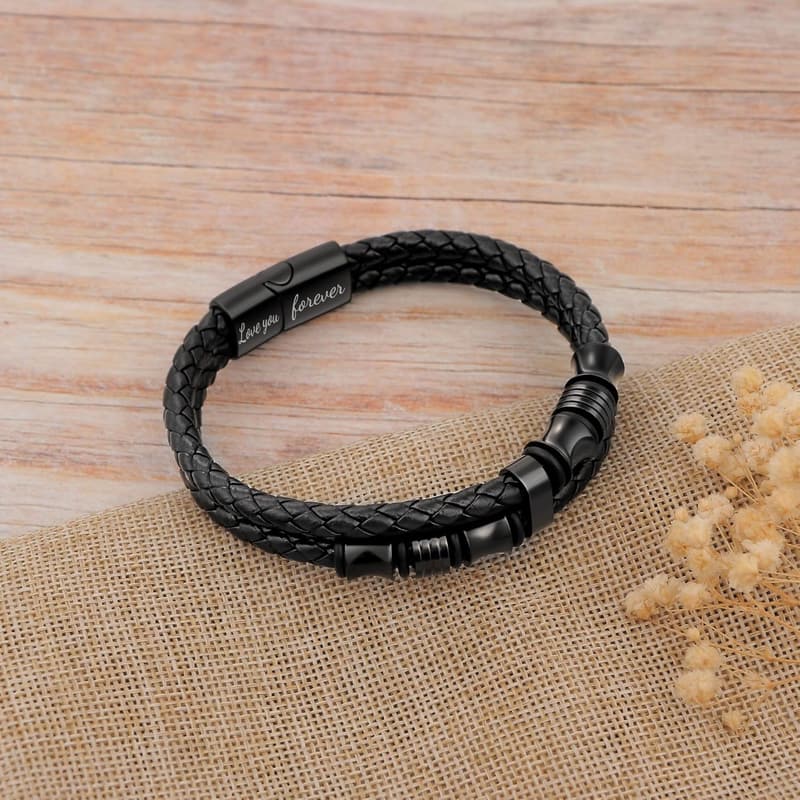 Men's Double-Row Braided Leather Bracelet - Birthday & Anniversary Gift