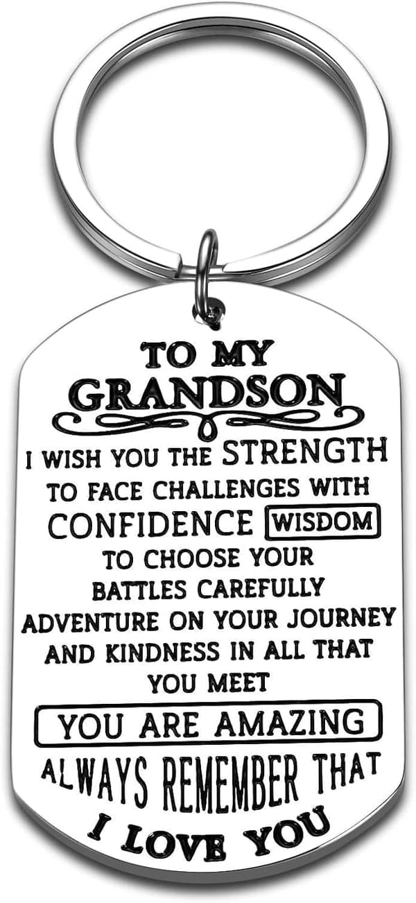 Inspirational Keychain for Grandson from Grandma and Grandpa