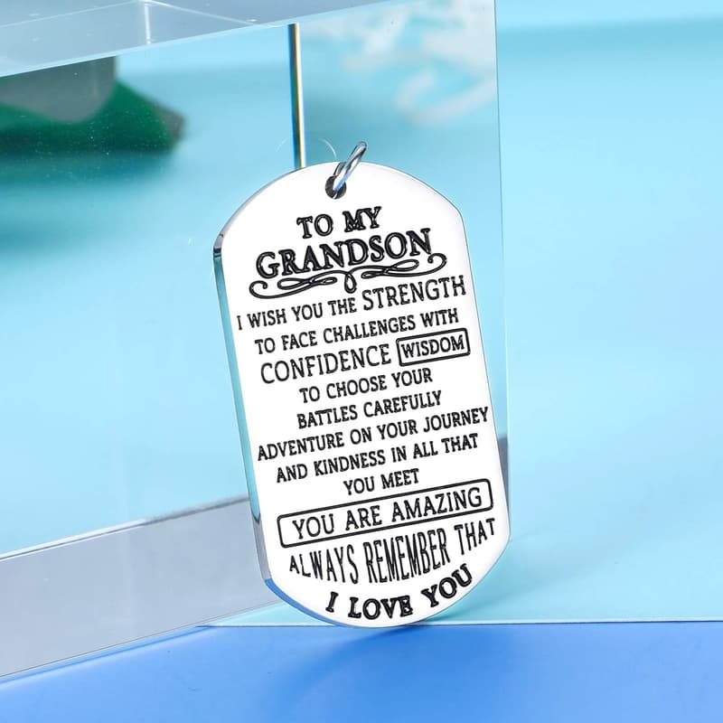 Inspirational Keychain for Grandson from Grandma and Grandpa