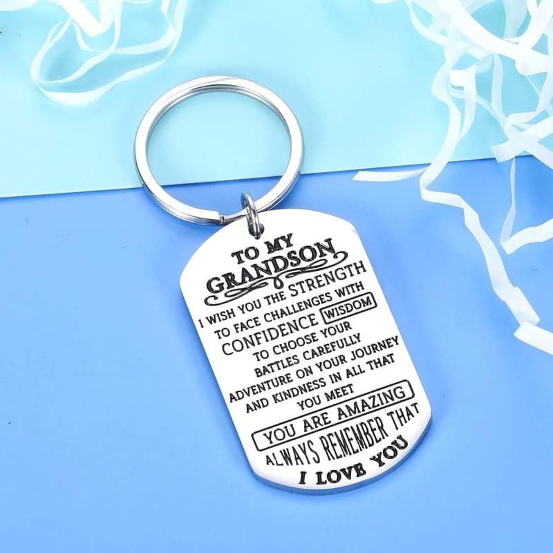 Inspirational Keychain for Grandson from Grandma and Grandpa